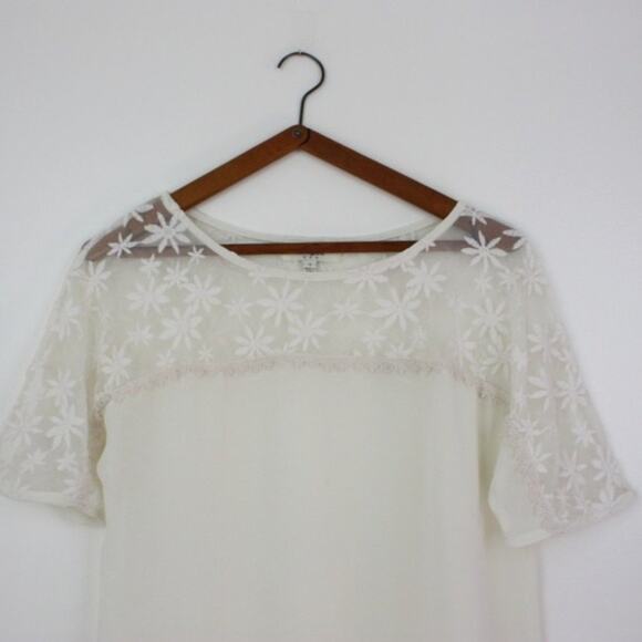 Umgee USA Top Women's Size Small Cream Sheer High-Low Daisy Boho Tunic - Picture 3 of 7